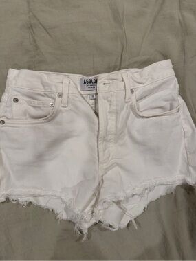 Agolde White Frayed Hem High-Rise Denim Shorts